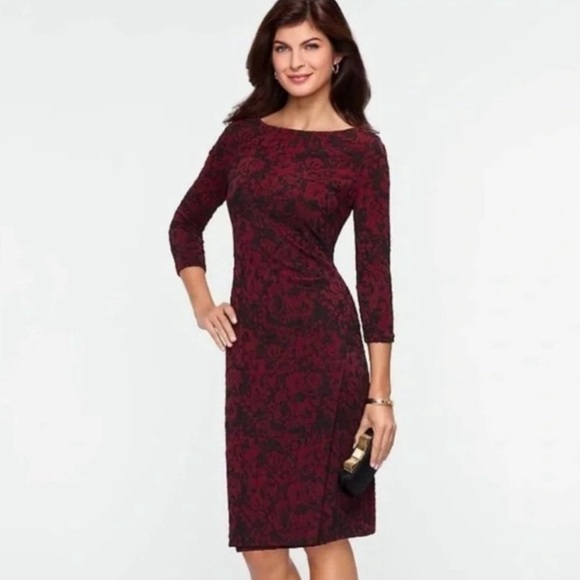Talbots Dresses & Skirts - Talbots Red Floral Faux Wrap Dress